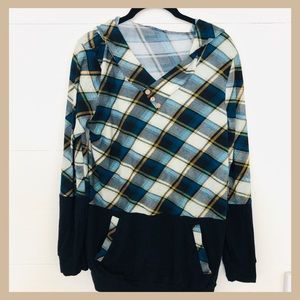 Valolia Hooded Flannel Sweater With Pocket